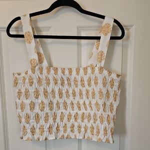 J. Crew Gold and White Smocked Tank Top